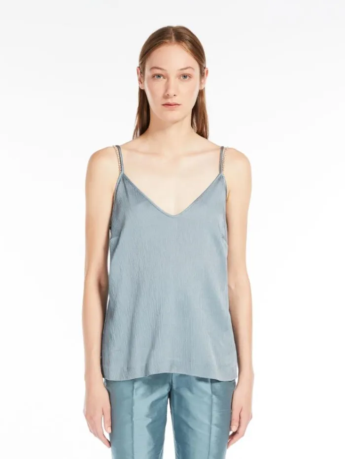 Woman Viscose Crepon Top Light Blue Maxmara Shirts And Tops