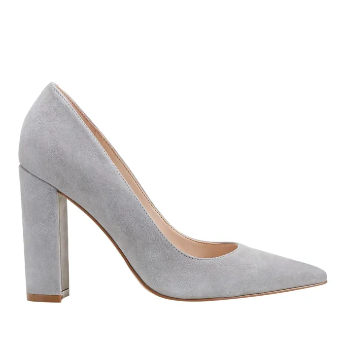 Women Abilene Block Heel Pointy Toe Pump Light Grey Suede Marc Fisher Heels and Pumps
