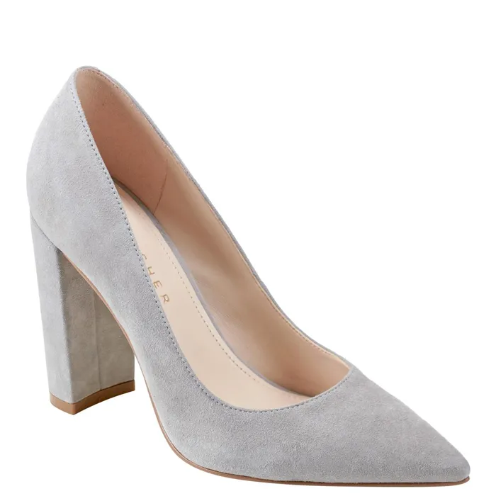 Women Abilene Block Heel Pointy Toe Pump Light Grey Suede Marc Fisher Heels and Pumps