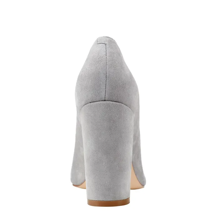 Women Abilene Block Heel Pointy Toe Pump Light Grey Suede Marc Fisher Heels and Pumps