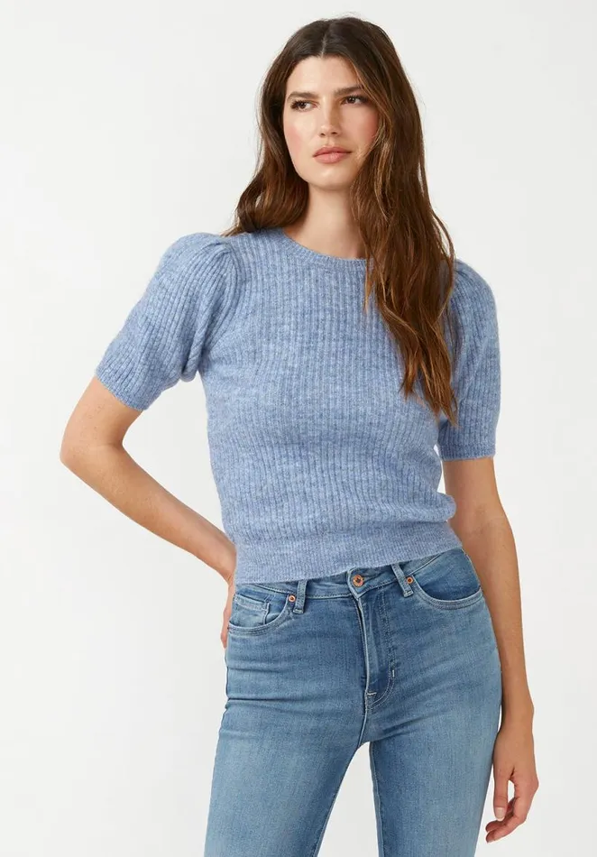 Women Agata Blue Heather Women039s Short Sleeve Sweater Blue Htr Buffalo David Bitton Sweaters