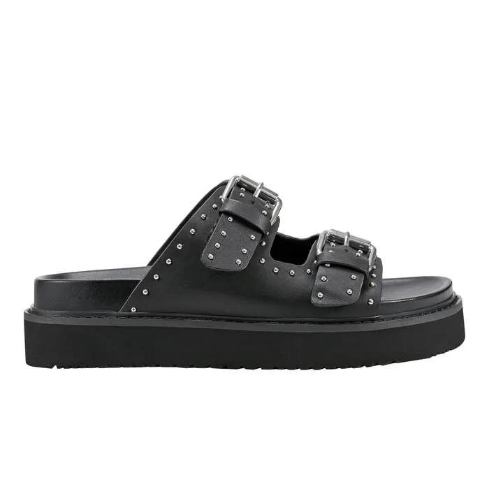 Women Agusta Studded Slide Sandal Black Leather Marc Fisher Mules and Slides