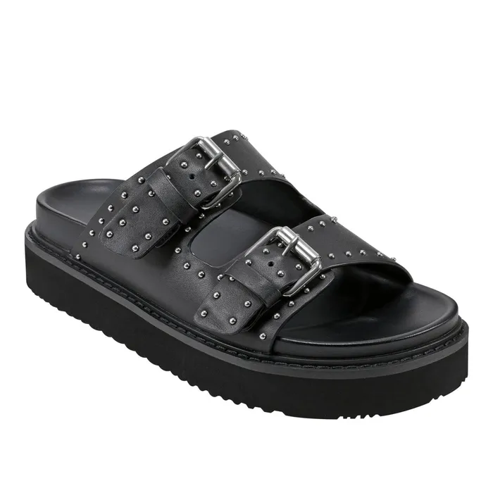 Women Agusta Studded Slide Sandal Black Leather Marc Fisher Mules and Slides