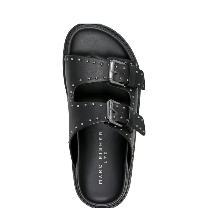 Women Agusta Studded Slide Sandal Black Leather Marc Fisher Mules and Slides