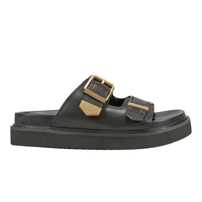 Women Amirra Buckle Slide Sandal Black Leather Marc Fisher Mules and Slides