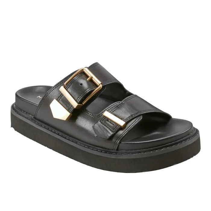 Women Amirra Buckle Slide Sandal Black Leather Marc Fisher Mules and Slides