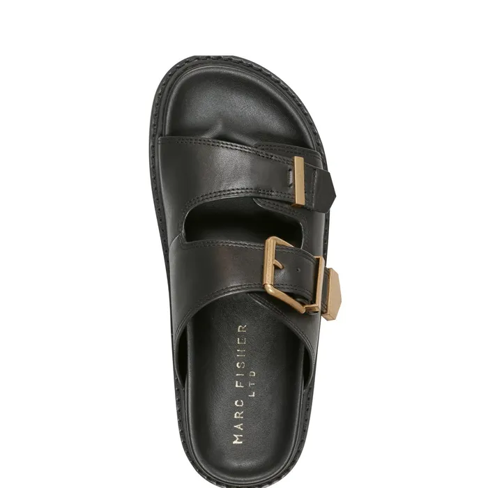Women Amirra Buckle Slide Sandal Black Leather Marc Fisher Mules and Slides