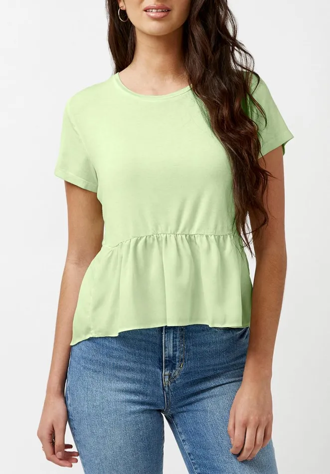 Women Austen Mixed Media Light Green Peplum Top Quiet Green Buffalo David Bitton Tops and Tees Women Austen Mixed Media Light Green Peplum Top Quiet Green Buffalo David Bitton Tops and Tees