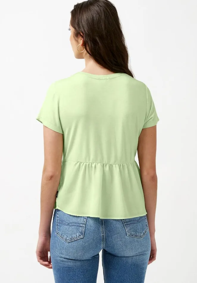 Women Austen Mixed Media Light Green Peplum Top Quiet Green Buffalo David Bitton Tops and Tees