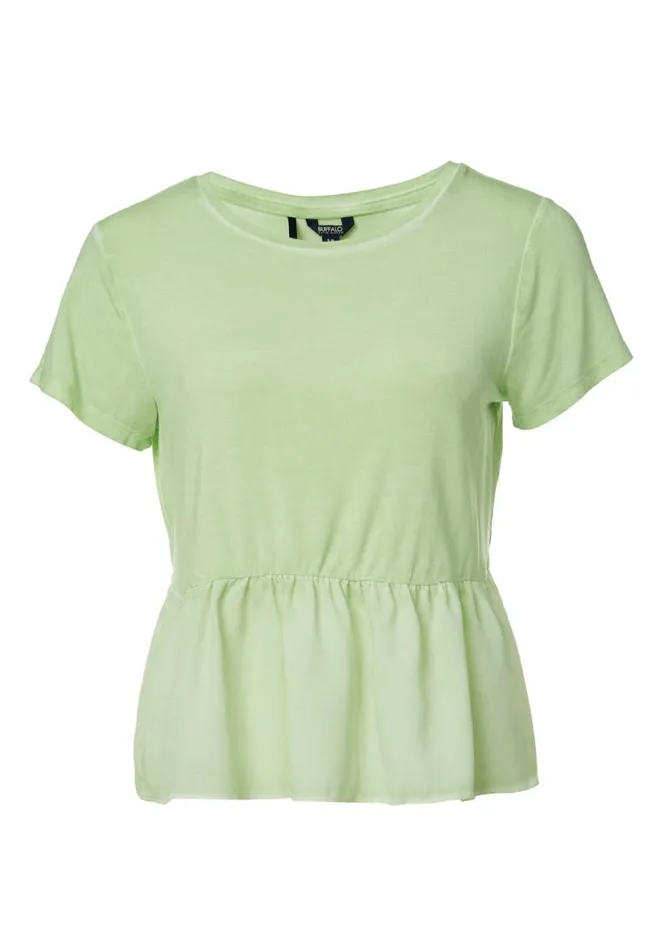 Women Austen Mixed Media Light Green Peplum Top Quiet Green Buffalo David Bitton Tops and Tees