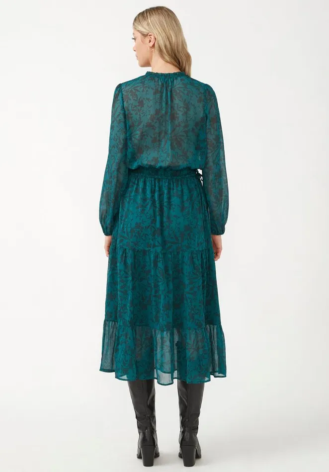 Women Aviva Fall Floral Green Women039s Tie Neck Midi Dress Fallfloral Grn Buffalo David Bitton Dresses and Jumpsuits