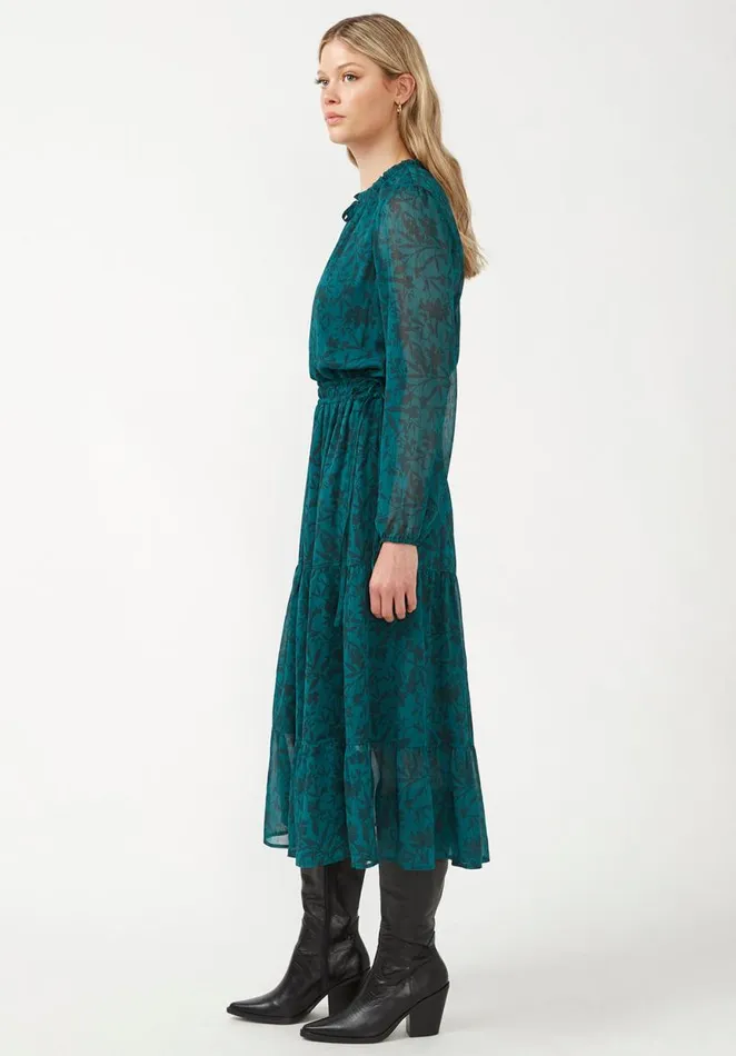 Women Aviva Fall Floral Green Women039s Tie Neck Midi Dress Fallfloral Grn Buffalo David Bitton Dresses and Jumpsuits