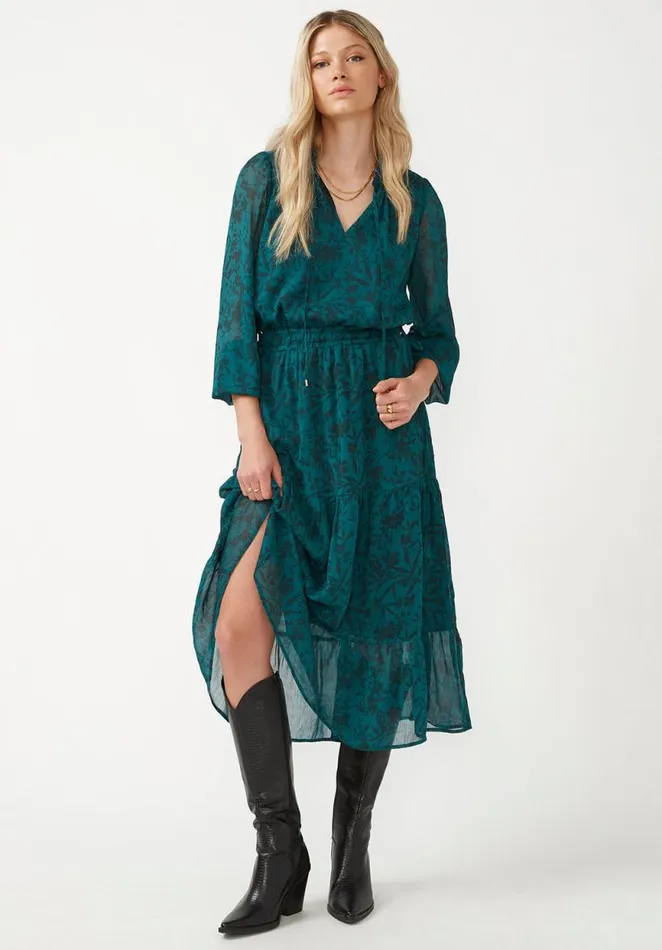 Women Aviva Fall Floral Green Women039s Tie Neck Midi Dress Fallfloral Grn Buffalo David Bitton Dresses and Jumpsuits