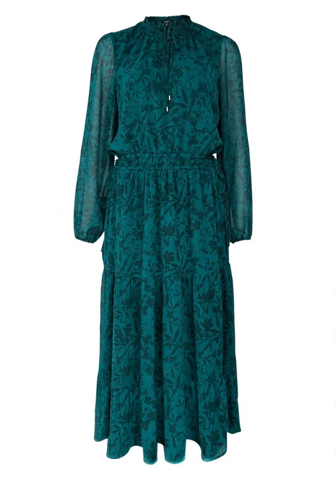 Women Aviva Fall Floral Green Women039s Tie Neck Midi Dress Fallfloral Grn Buffalo David Bitton Dresses and Jumpsuits