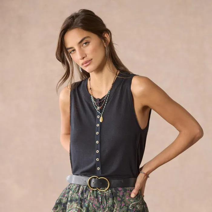 Women Benita Henley Tank Vintage Black Sundance Catalog Tops Women Benita Henley Tank Vintage Black Sundance Catalog Tops