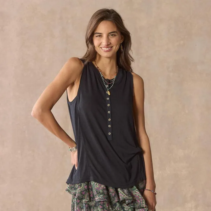 Women Benita Henley Tank Vintage Black Sundance Catalog Tops Women Benita Henley Tank Vintage Black Sundance Catalog Tops