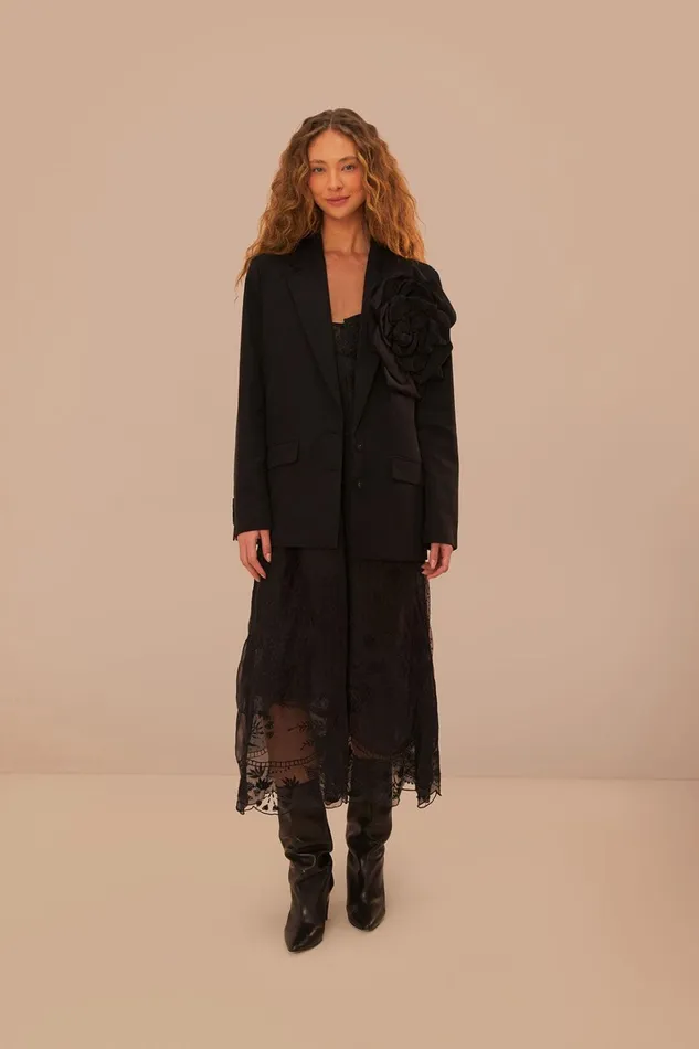 Women Black Flowered Blazer Black FARM Rio Blazers