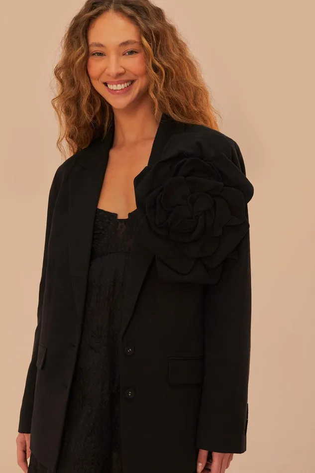Women Black Flowered Blazer Black FARM Rio Blazers