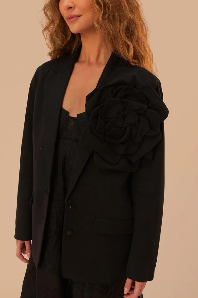Women Black Flowered Blazer Black FARM Rio Blazers