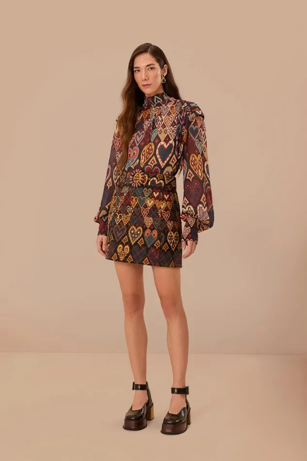 Women Black Hearts Ikat Blouse Hearts Ikat Black FARM Rio Blouses