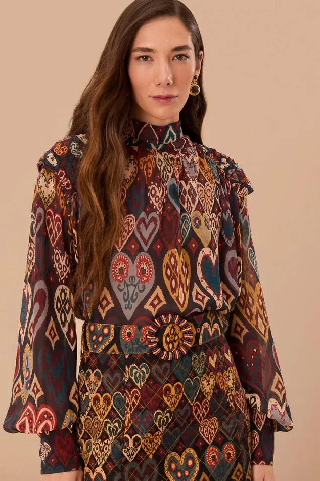 Women Black Hearts Ikat Blouse Hearts Ikat Black FARM Rio Blouses