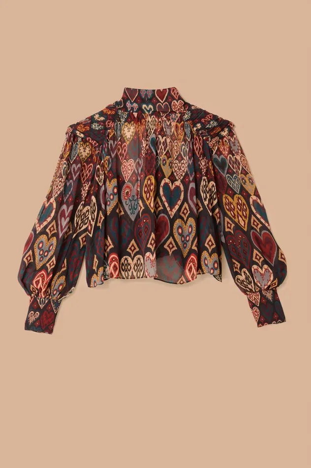Women Black Hearts Ikat Blouse Hearts Ikat Black FARM Rio Blouses