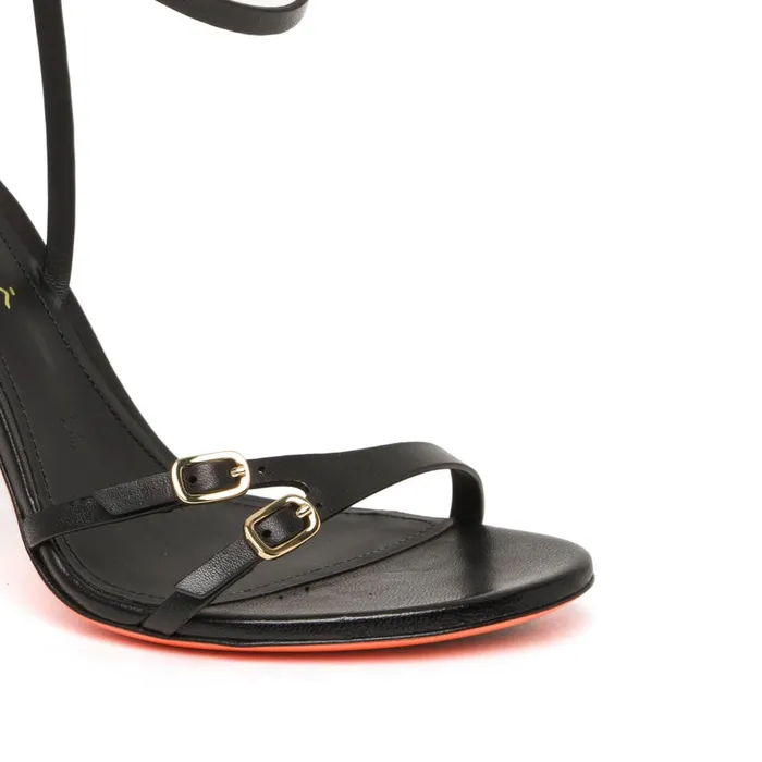 Women Black Leather HighHeel Sandal Santoni Sandals