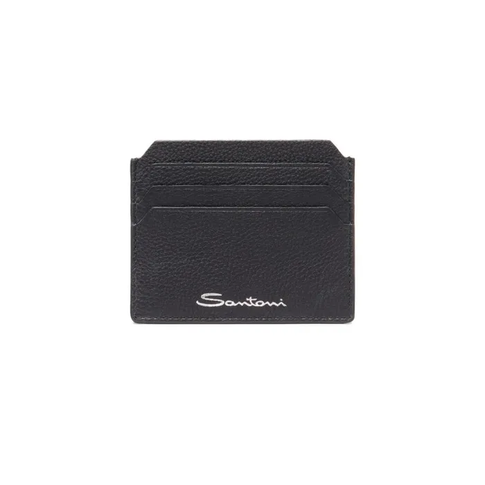 Women Black Tumbled Leather Credit Card Holder Santoni Small Leather Goods