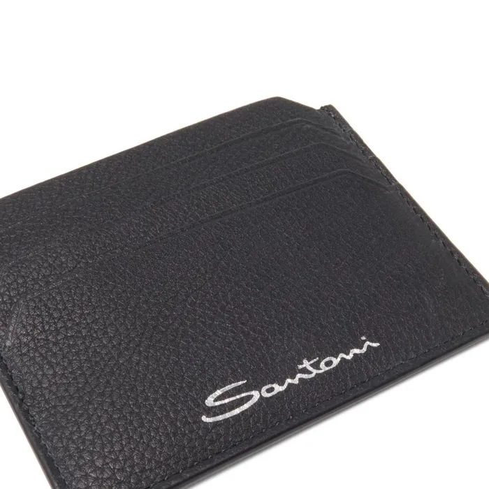 Women Black Tumbled Leather Credit Card Holder Santoni Small Leather Goods