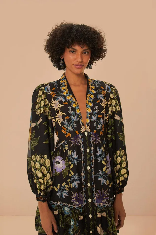 Women Black Winter Garden Mini Dress Long Sleeves Winter Garden Black FARM Rio Mini Dresses