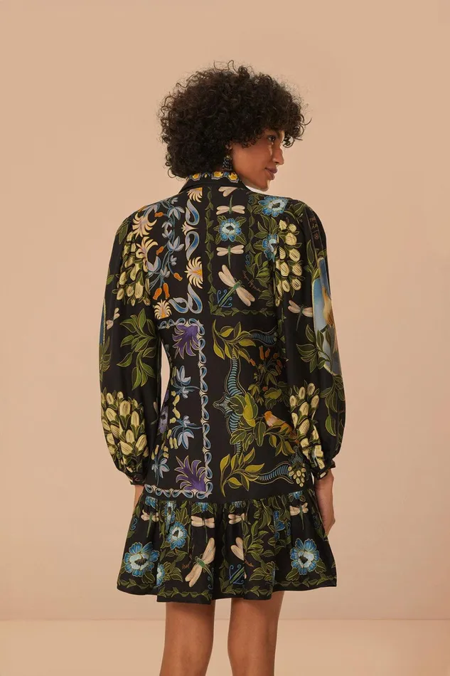 Women Black Winter Garden Mini Dress Long Sleeves Winter Garden Black FARM Rio Mini Dresses