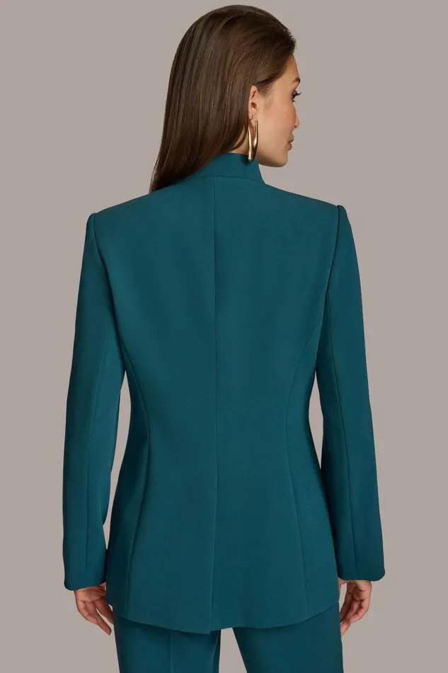 Women Blazers Donna Karan COLLARLESS JACKET WITH BUTTON DETAIL ON SLEEVE Peacock