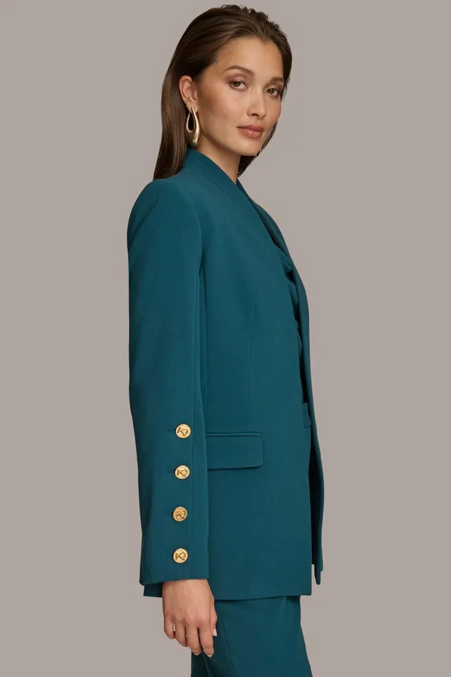 Women Blazers Donna Karan COLLARLESS JACKET WITH BUTTON DETAIL ON SLEEVE Peacock