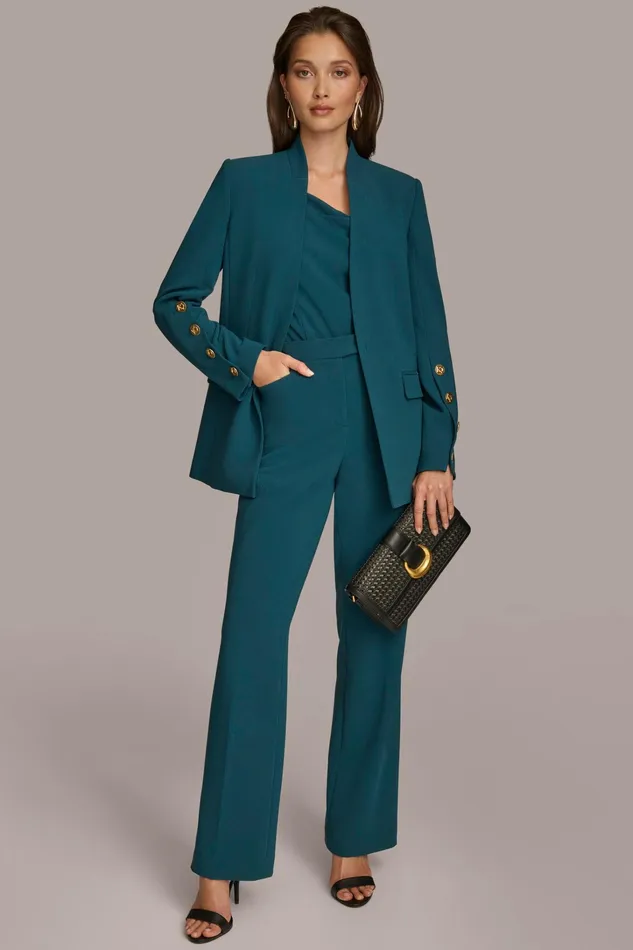 Women Blazers Donna Karan COLLARLESS JACKET WITH BUTTON DETAIL ON SLEEVE Peacock