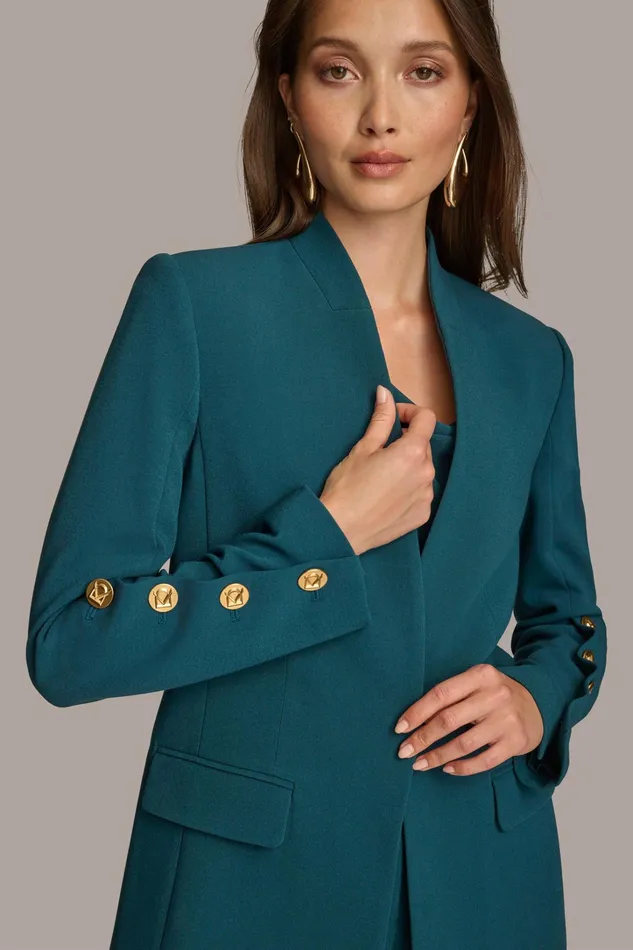Women Blazers Donna Karan COLLARLESS JACKET WITH BUTTON DETAIL ON SLEEVE Peacock