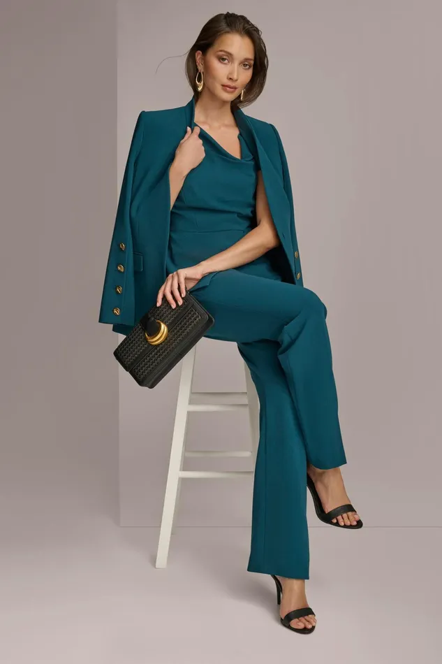 Women Blazers Donna Karan COLLARLESS JACKET WITH BUTTON DETAIL ON SLEEVE Peacock