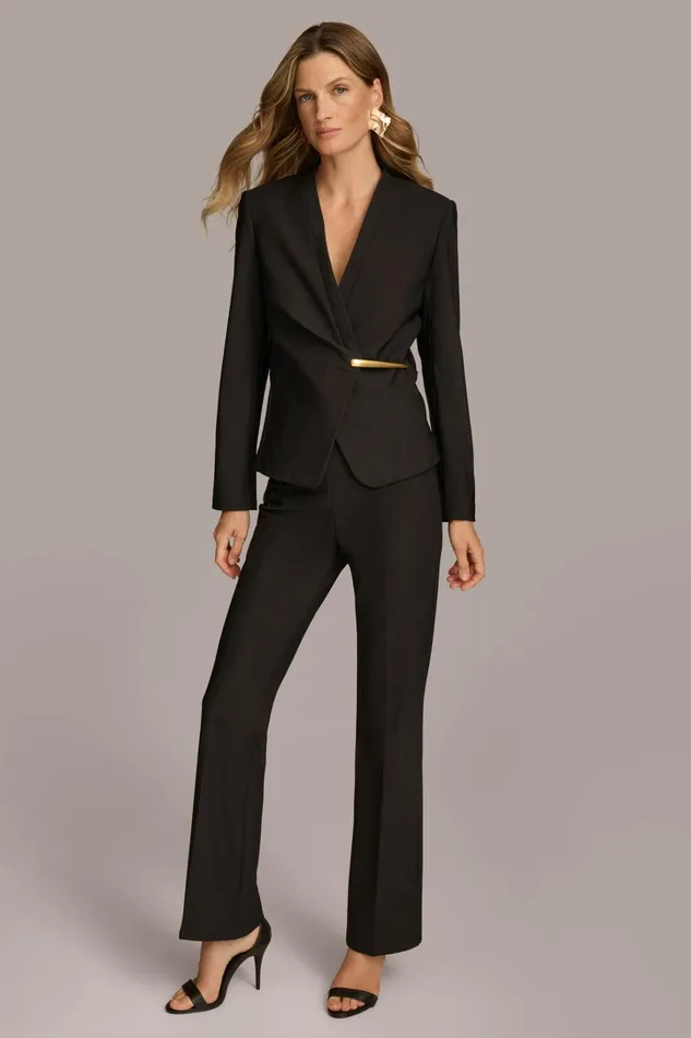 Women Blazers Donna Karan COLLARLESS WRAP BLAZER Black