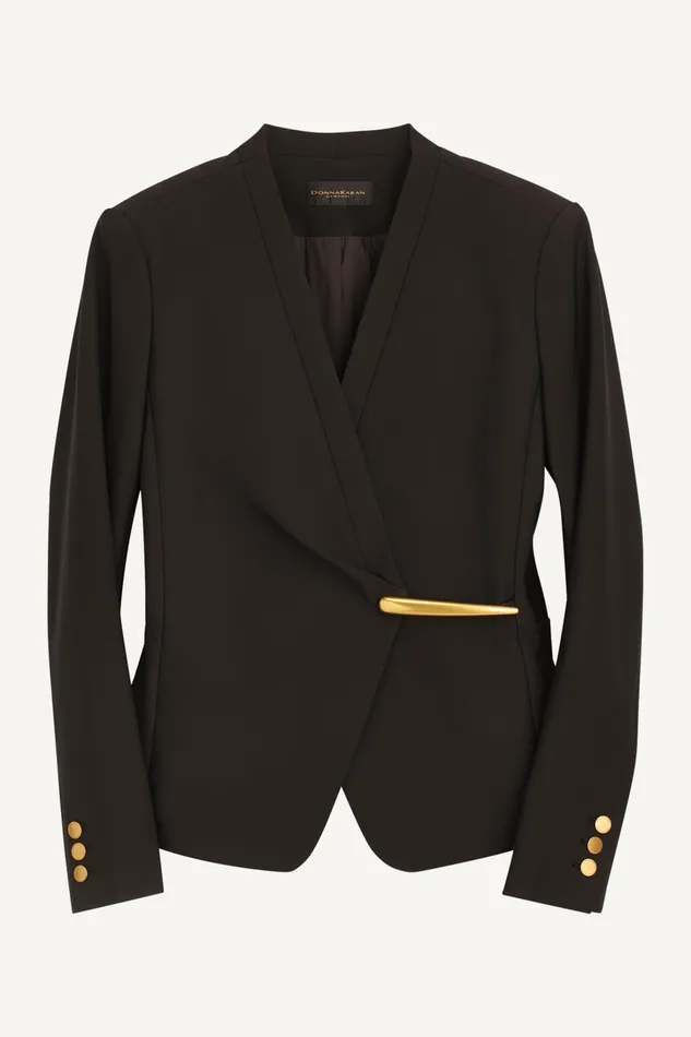 Women Blazers Donna Karan COLLARLESS WRAP BLAZER Black