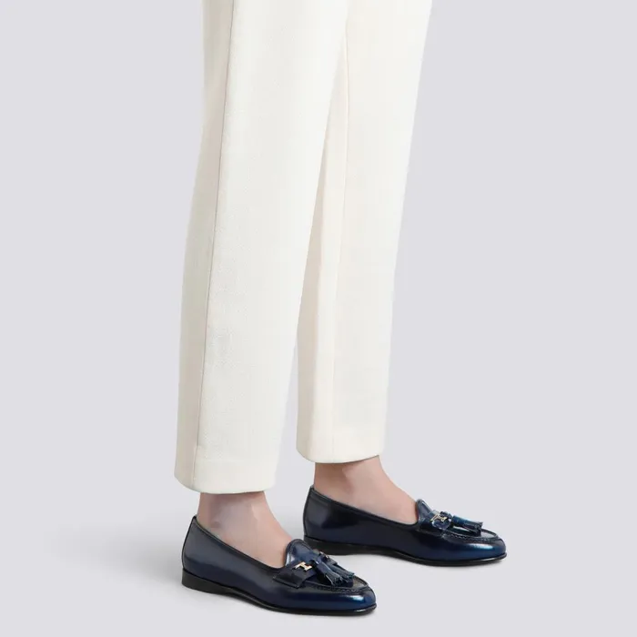 Women Blue Leather Andrea Tassel Loafer Santoni Loafers