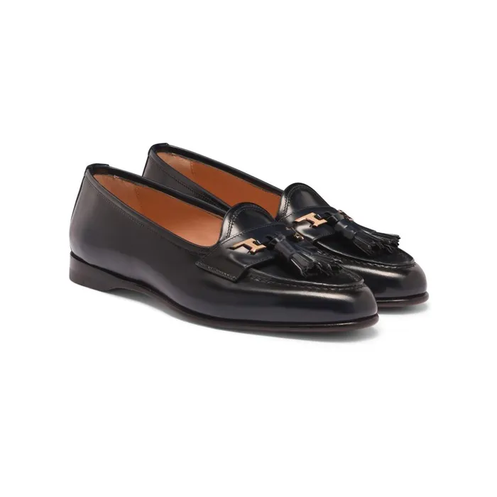 Women Blue Leather Andrea Tassel Loafer Santoni Loafers