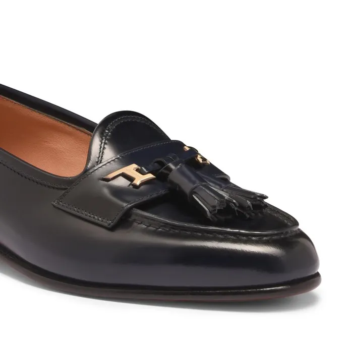 Women Blue Leather Andrea Tassel Loafer Santoni Loafers