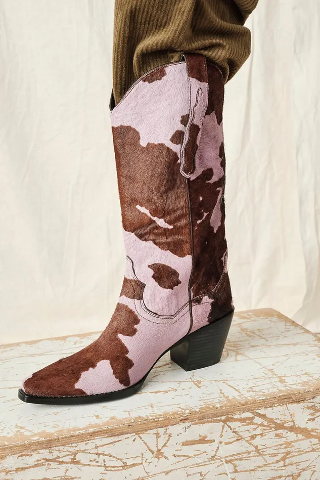 Women Boots Free People Dagget Printed Western Boot Lilac Brown Cow