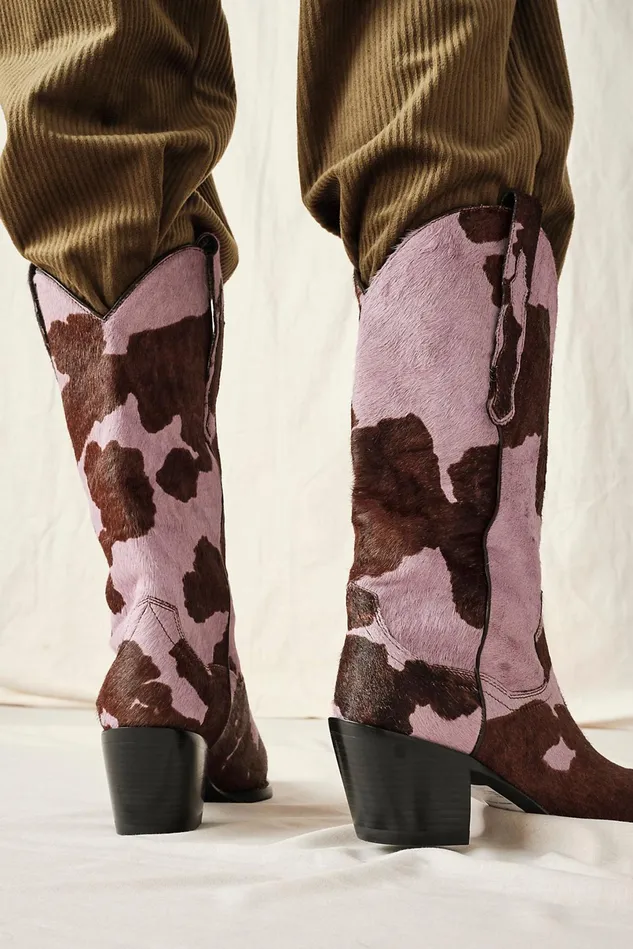 Women Boots Free People Dagget Printed Western Boot Lilac Brown Cow