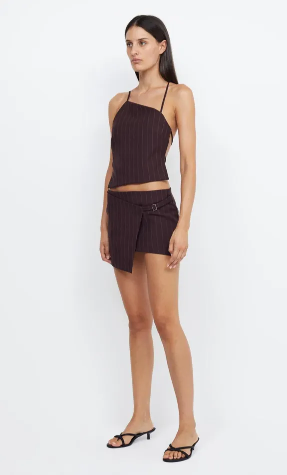 Women Bottoms Bec Bridge JADE WRAP MINI SKIRT Plum Pinstripe
