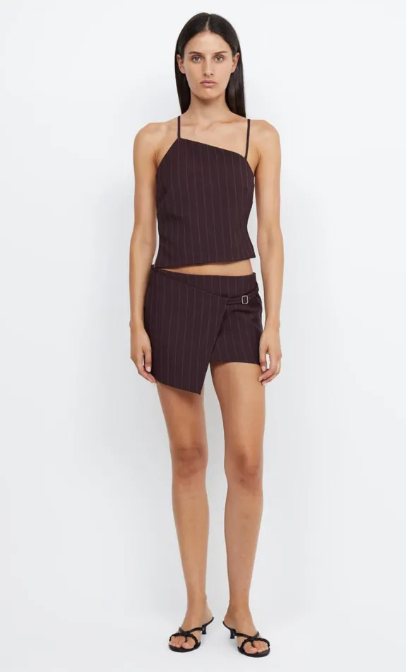 Women Bottoms Bec Bridge JADE WRAP MINI SKIRT Plum Pinstripe
