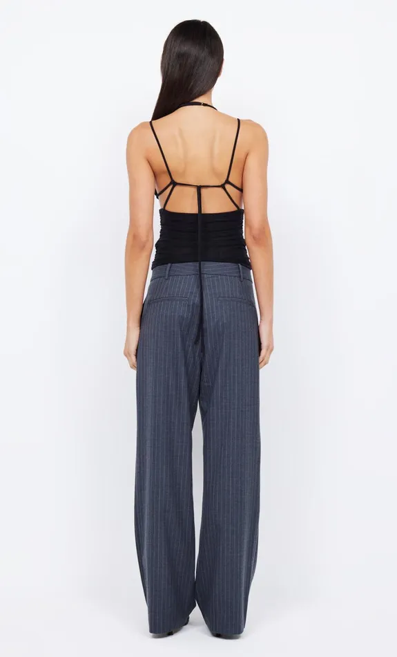 Women Bottoms Bec Bridge PINE WIDE LEG PANT Charcoal Pinstripe
