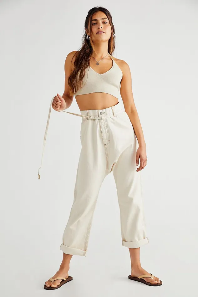 Women Boyfriend Jeans Free People Denimist Carpenter Drop Pants Ecru