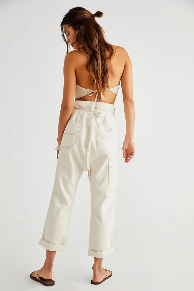 Women Boyfriend Jeans Free People Denimist Carpenter Drop Pants Ecru