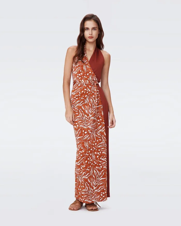 Women Chase Dress Huge Water Tygress Caramel And Chestnut DVF Dresses
