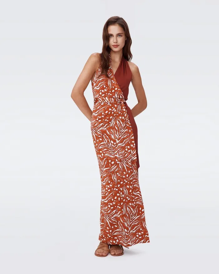 Women Chase Dress Huge Water Tygress Caramel And Chestnut DVF Dresses